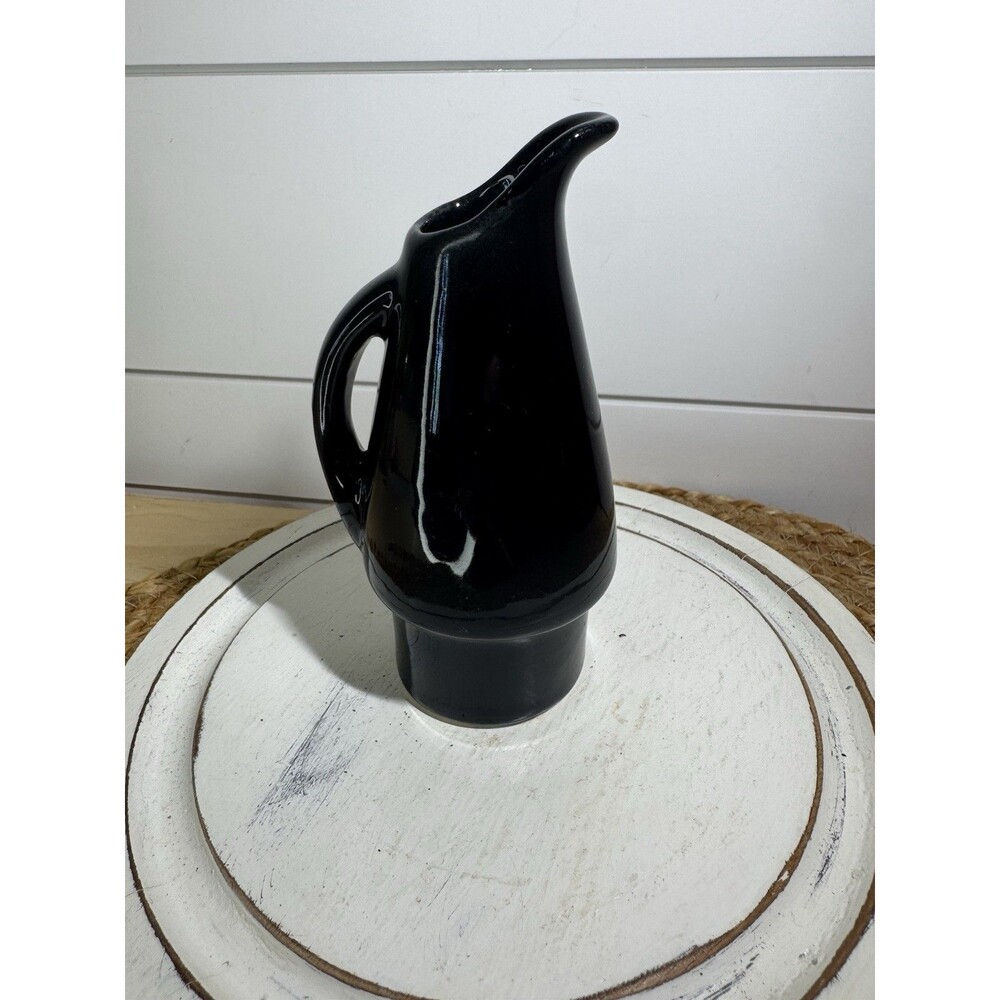 VTG Black USA Pottery Pitcher MCM #984 5” Miniature Glossy